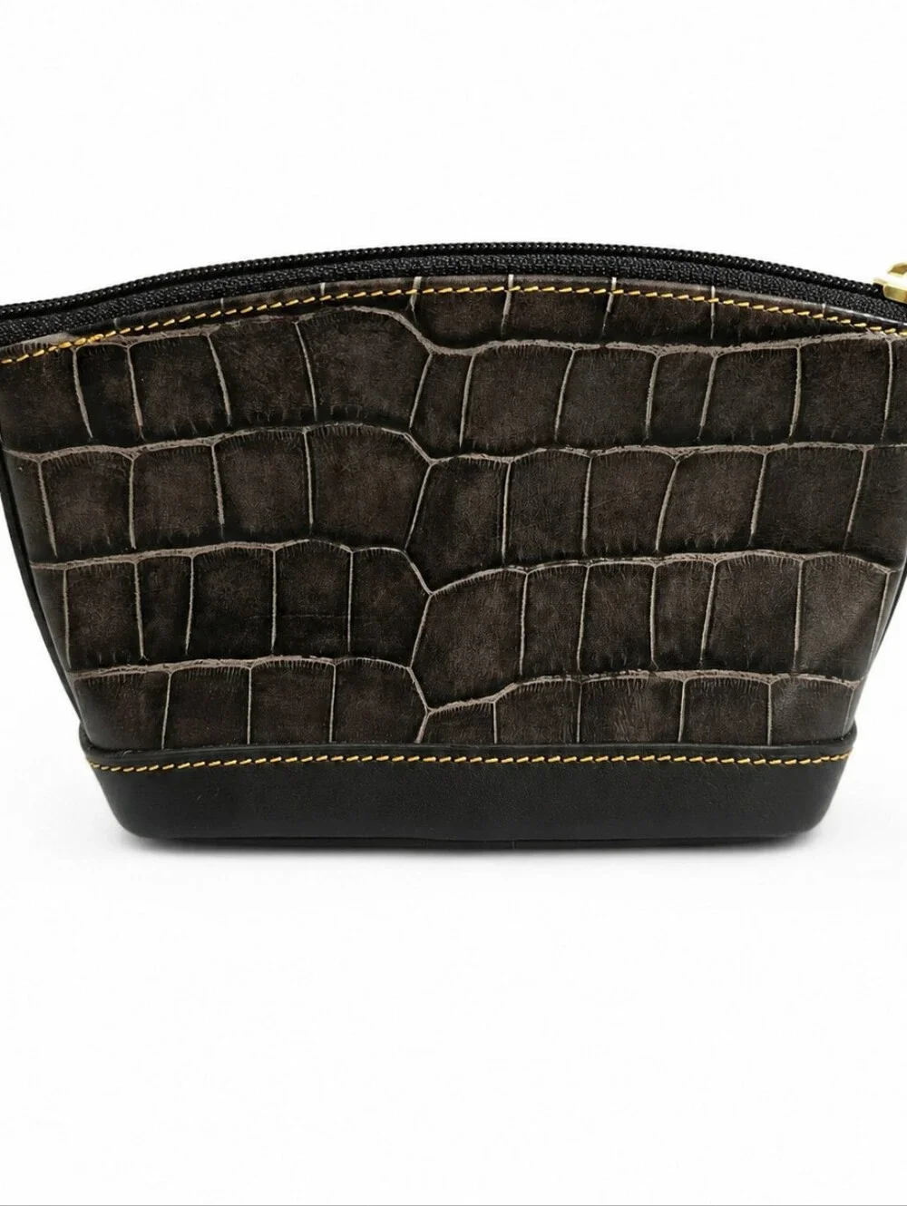 Dooney & Bourke Brown Leather Crocodile Pouch Makeup Cosmetic Bag Mini Pebbled